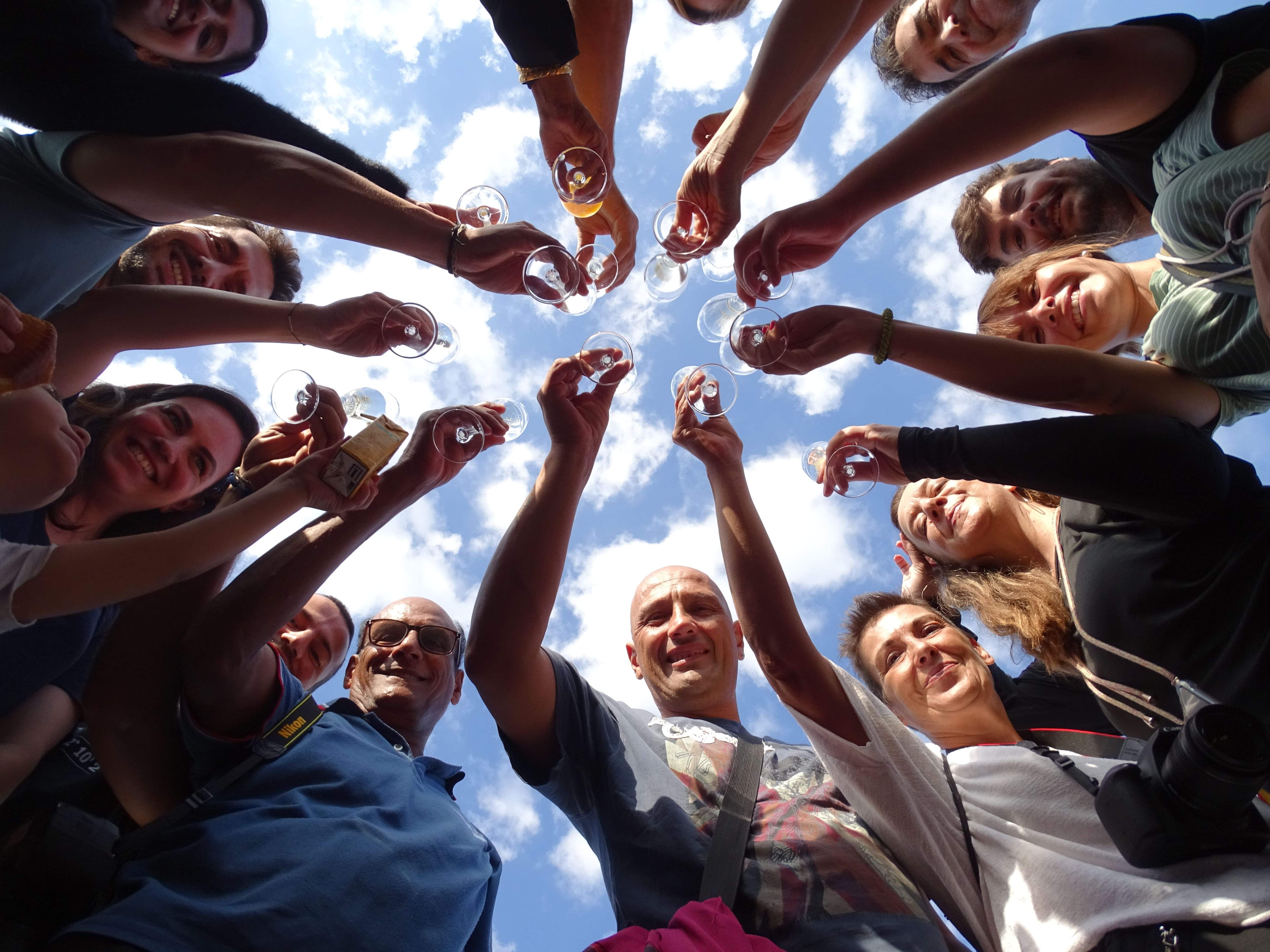 toast with cava after hot air balloon flight in Catalonia