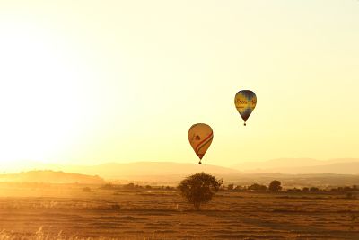 hot air balloon at sunrise in Catalonia